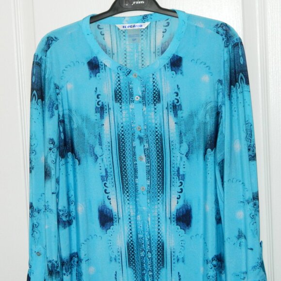 2 for/$40 Nygard Blue Half Button Up Pull Over 3/4 Sleeves Long Tunic Size Small - Picture 3 of 16